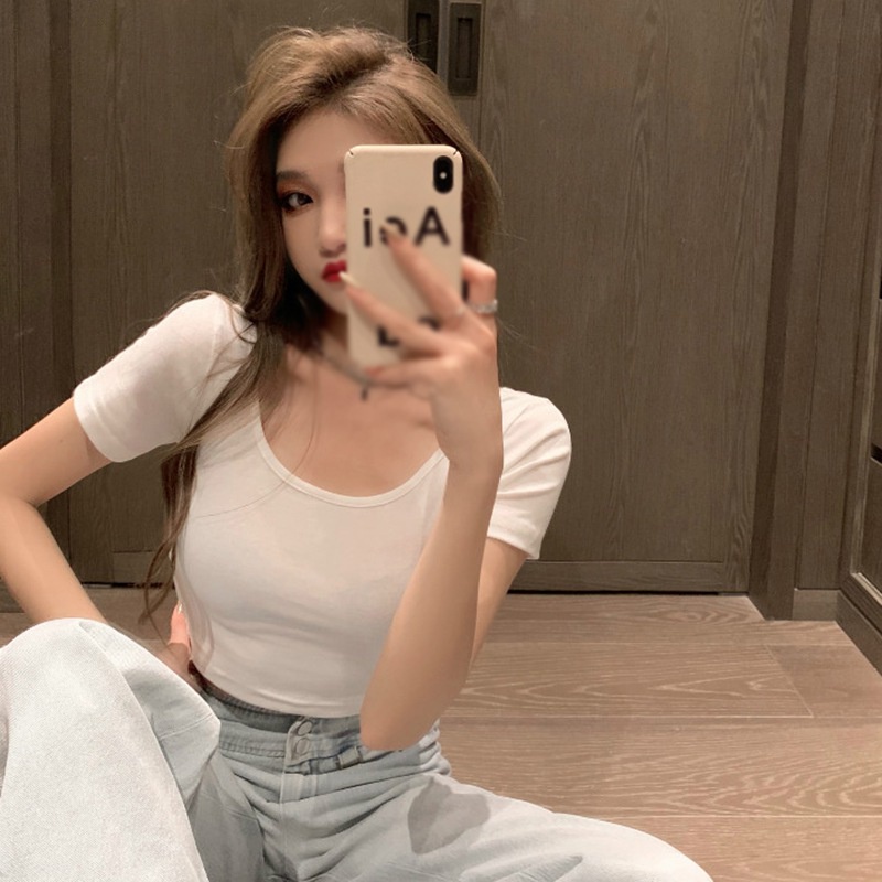 Áo Thun Lửng Tay Ngắn Cổ Vuông Thời Trang Tập Yoga Cho Nữ