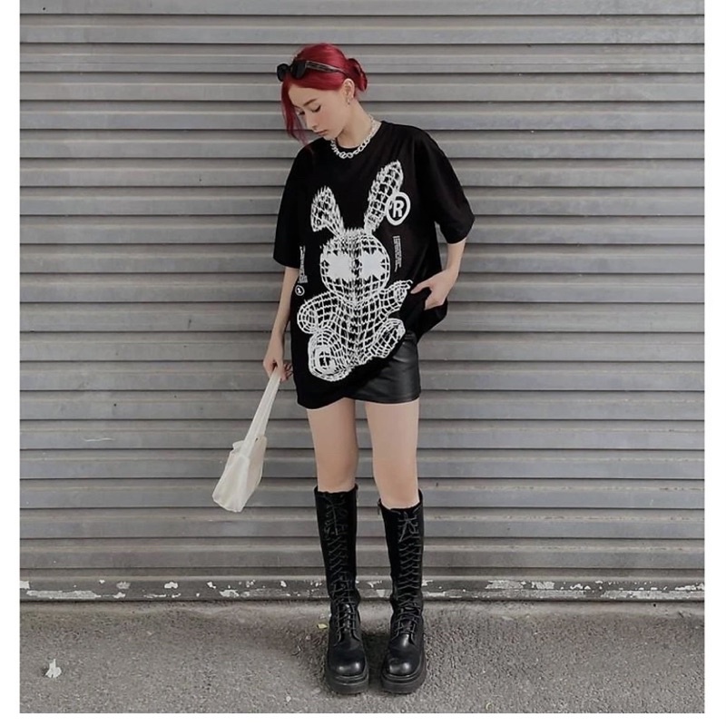 Áo Thun Tay Lỡ Unisex THỎ XX màu ĐEN /Nam nữ unisex ❤️ kiểu áo phông form rộng