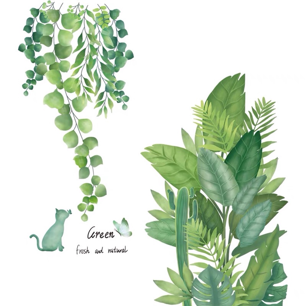 Decal dán tường chú mèo và dây leo, sẵn keo, chất lượng, giá tốt