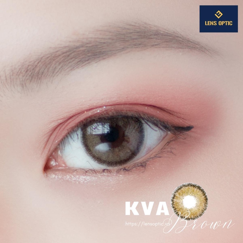 Lens mắt màu nâu tây Kva brown 14.2mm 6 tháng, kính áp tròng có độ cận -0.00&gt;-6.00-Lens Optic