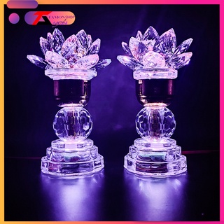 Cặp đèn thờ pha lê hoa sen sáng từ chân đến ngọn đèn, Đèn trang trí tủ thờ quan âm, Phật Tổ, Tam Ba vị Thánh