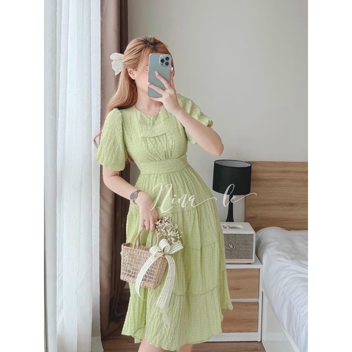 Đầm Nữ Dáng Dài Tay Bồng Xép Tầng Chất Xốp Chỉ 2 Lớp Có Mút Ngực Mặc Đẹp Tôn Dáng [NEW UNISEX]