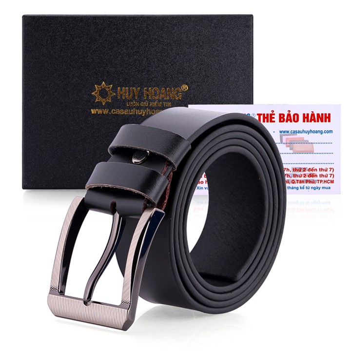 XH4138 - Dây nịt nam Huy Hoàng bát gài bản lớn màu đen
