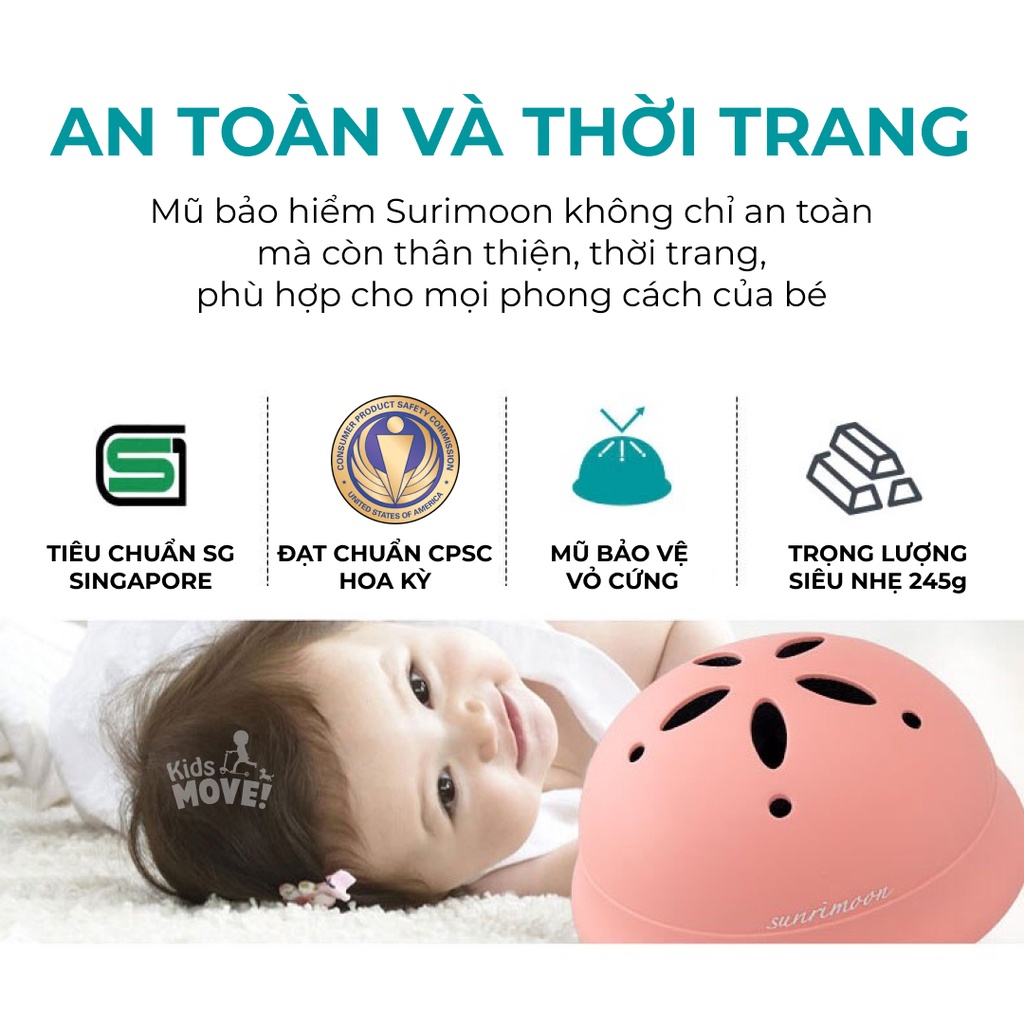 Mũ bảo hiểm trẻ em Sunrimoon Macaron cho bé từ 1-5 tuổi siêu nhẹ cao cấp dùng đi xe đạp, xe máy, scooter