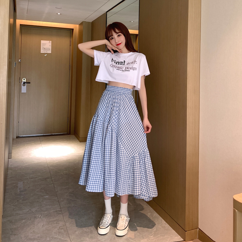 Xiaozhainv Chân váy midi họa tiết caro phong cách retro thời trang nữ | BigBuy360 - bigbuy360.vn