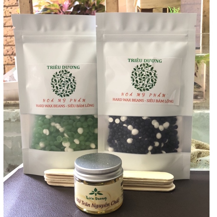 COMBO - 200gr SÁP TẨY LÔNG HARD WAX BEAN + 50ml MỠ TRĂN + 5 QUE LẤY SÁP