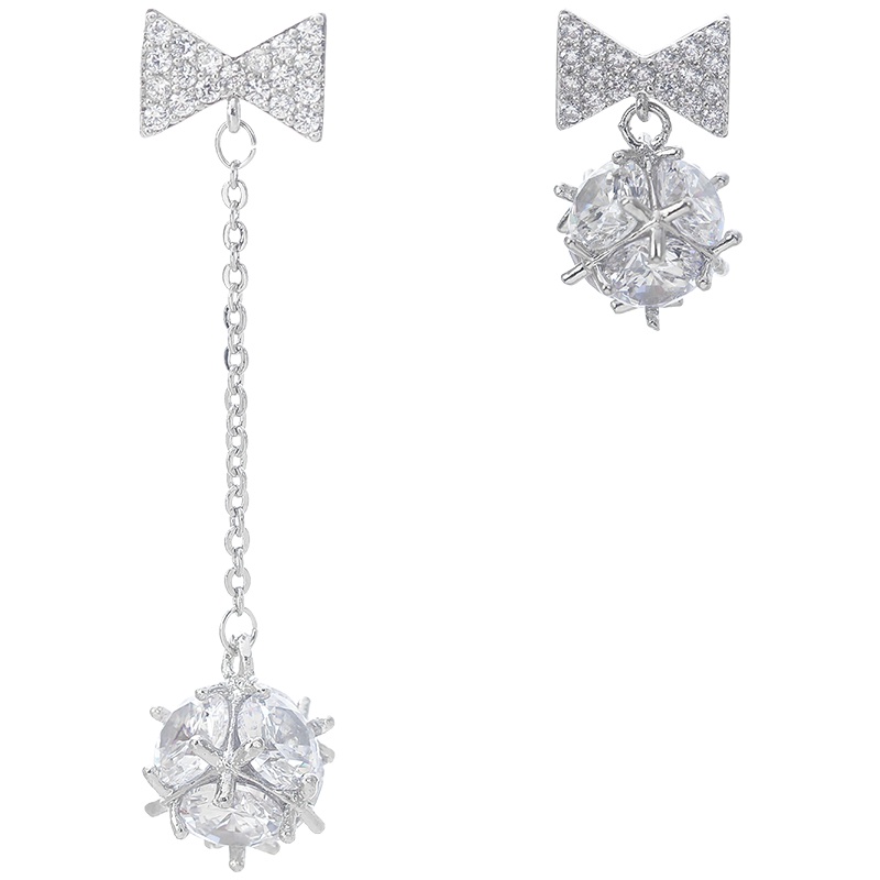 [Jiudolan] Khuyên Tai Đính Đá Zircon Ruy Băng Không Đối Xứng Tinh Tế Sáng Bóng Thanh Lịch Dành Cho Nữ