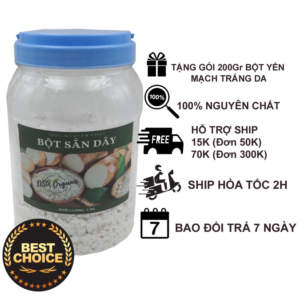 [Tặng 200Gr Bột yến mạch trắng da Úc] 1kg Bột sắn dây ta loại 1 nguyên chất  -  Bột được lắng lọc 18 lần nước