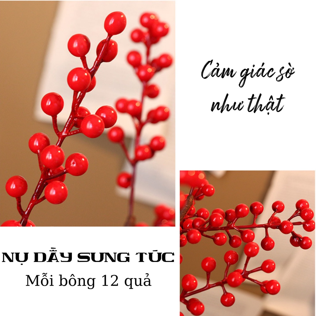 Cành Đào Đông Đỏ 6 Nhánh 63cm Loại Cao Cấp Cành Và Nụ Cứng Cáp Trang Trí Tết 2022, Decor Phòng Khách Sang Trọng