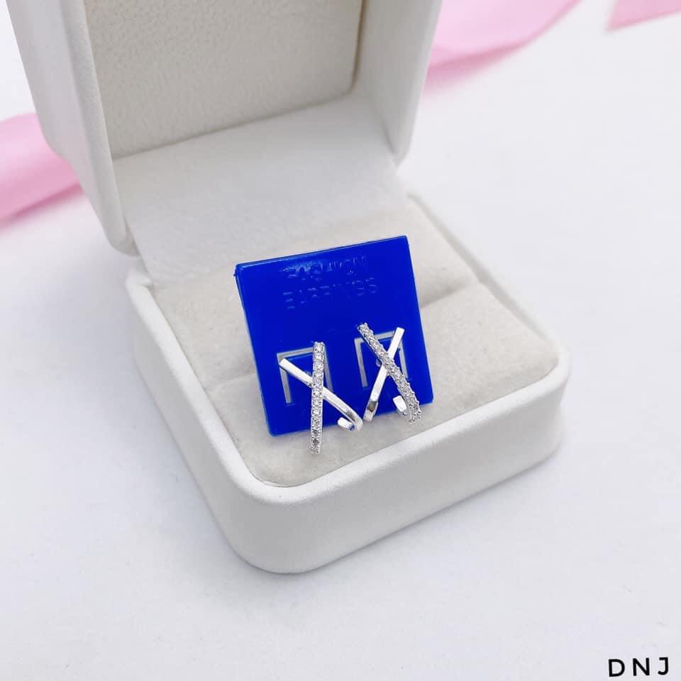 Khuyên tai nữ chữ X đính đá cá tính chuẩn bạc ta - Kho sỉ bạc Nhất Linh