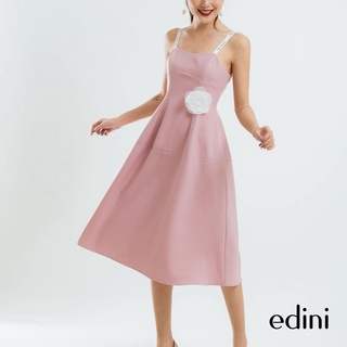 Đầm dây xếp li đính hoa màu hồng edini - d1197