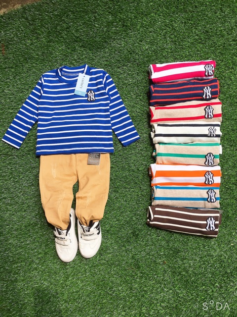 SET 4 ÁO cotton len kẻ cổ 3 phân cho bé trai, bé gái