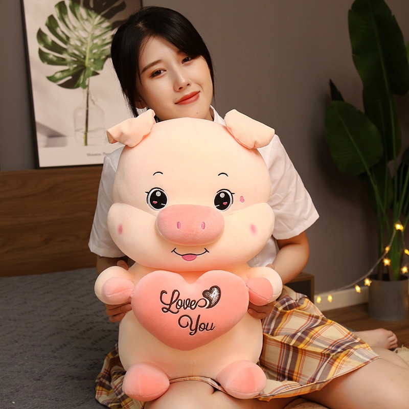 Gấu Bông Heo Ôm Trái Tim Love You Mẫu thú nhồi bông siêu cute hàng cao cấp mềm mịn - Gấu Xinh - G57