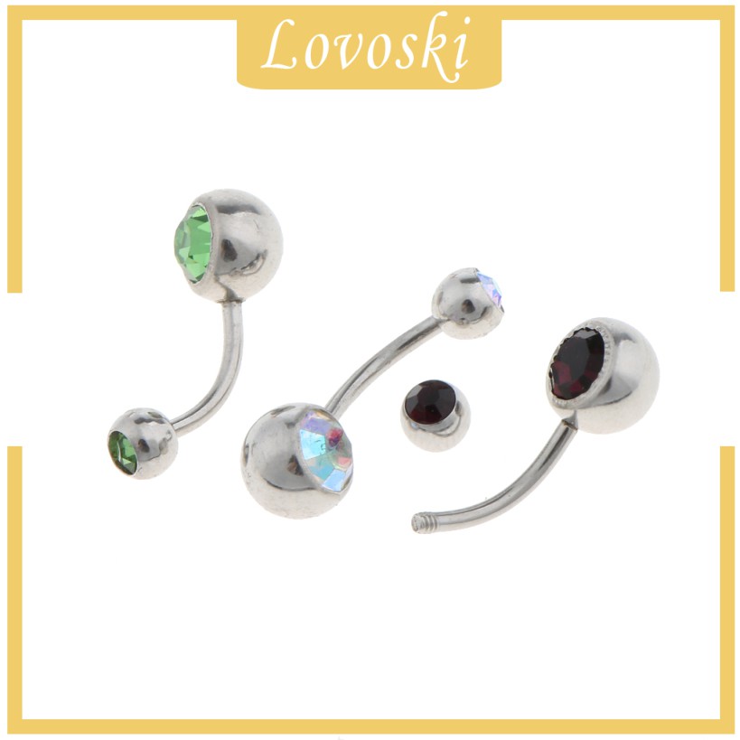 Set 15 Khuyên Rốn Inox Đính Đá Quý Nhân Tạo Đôi 14g