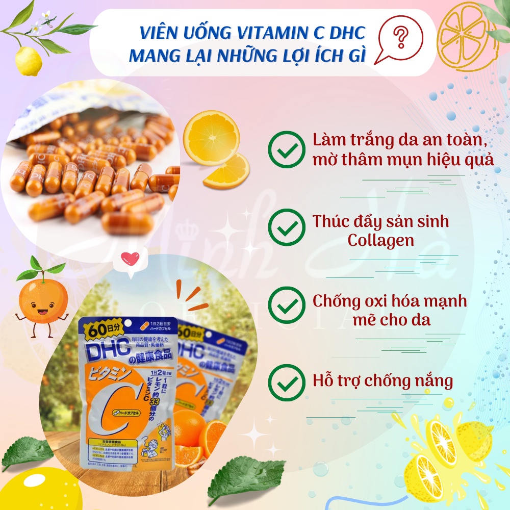 Viên uống Vitamin C DHC Nhật Bản gói 60 viên / 180 viên hỗ trợ sáng da, giảm vết thâm và tăng cường sức đề kháng