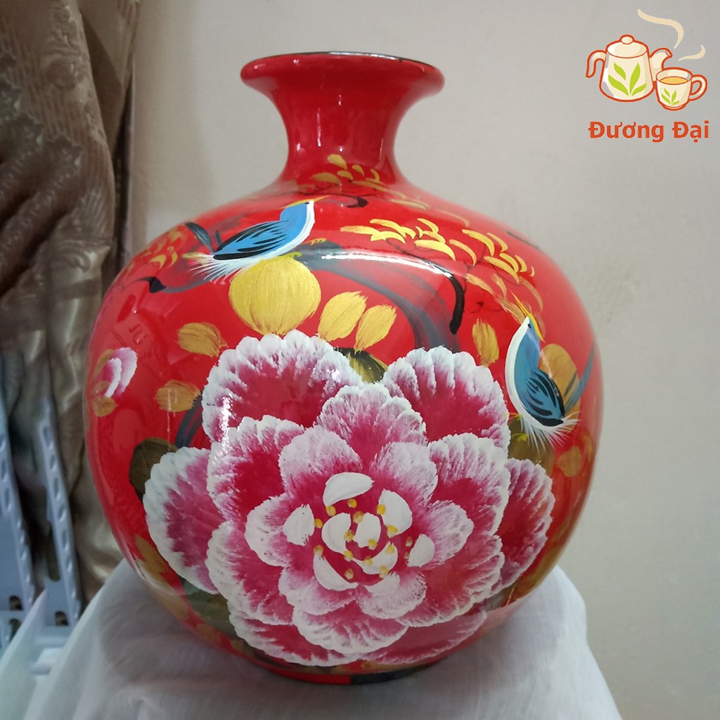 Bình hút tài lộc sơn mài Gốm Sứ Bát Tràng Đương Đại họa tiết vẽ tay H25