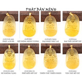 Mặt dây chuyền Phật Bản Mệnh 12 Con Giáp pha lê vàng 3.6cm - Móc inox - Mặt phật size nhỏ