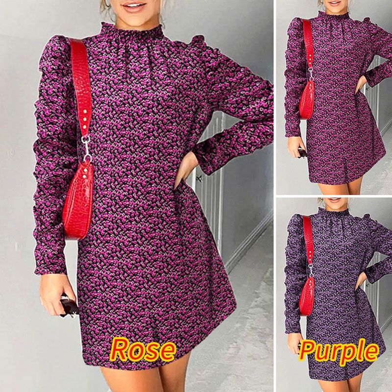 Đầm ngắn Zanzea cổ lọ tay dài in họa tiết phong cách Châu Âu thời trang dành cho nữ