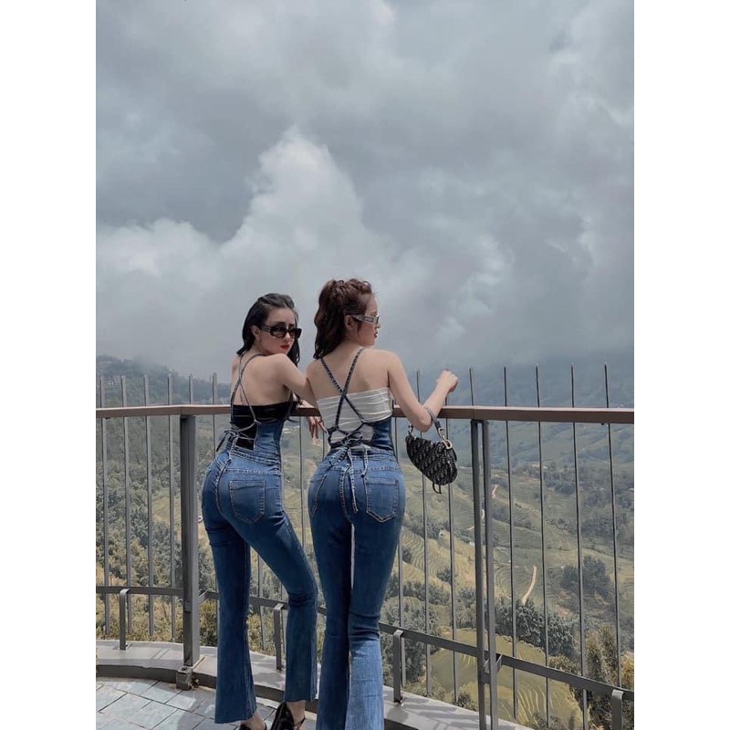 ẢNH CHỤP THẬT SET ÁO ỐNG + YẾM JEAN #235k