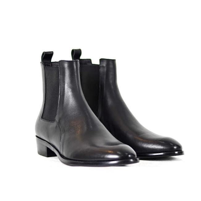 Giày (Bốt Nam) Chelsea Boots  Da Bò Đế Gỗ Cao 4cm BH 12 Tháng