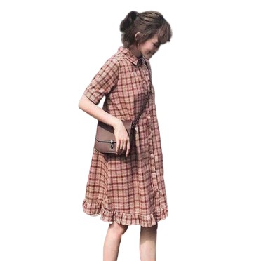 Váy sơ mi kẻ vintage đuôi xòe dáng rộng | BigBuy360 - bigbuy360.vn