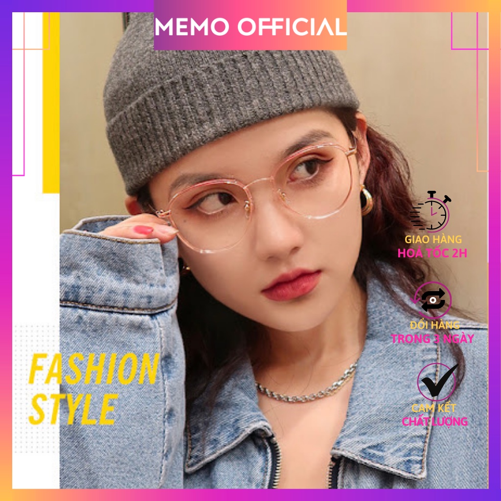 Kính cận nữ nam thời trang MEMOEYEWEAR dáng tròn, gọng kính kim loại phong cách Hàn Quốc Korea K2022