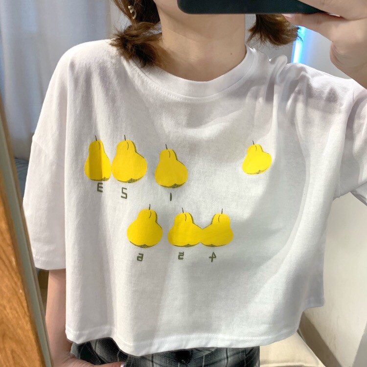 ÁO CROPTOP NỮ FORM RỘNG IN TRÁI LÊ SIÊU XINH