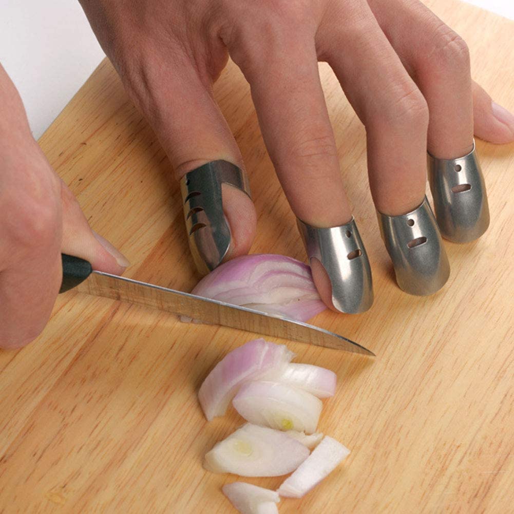 JOSMOMO 4 miếng bảo vệ ngón tay bằng thép không gỉ để cắt rau, miếng bảo vệ ngón tay để cắt an toàn, miếng bảo vệ cắt để cắt hạt lựu để tránh bị thương khi cắt rau, dụng cụ an toàn trong nhà bếp