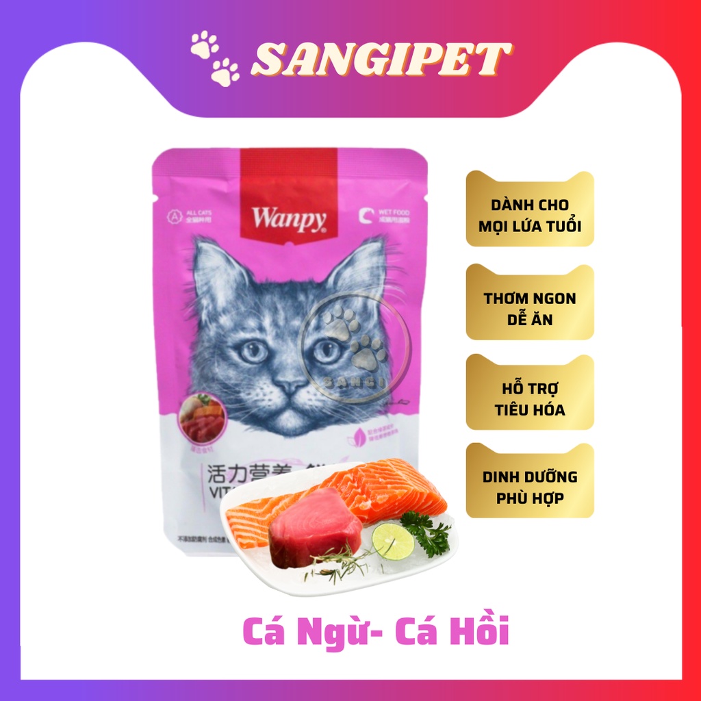 [Mã PET50K giảm Giảm 10% - Tối đa 50K đơn từ 250K] Pate WANPY cho mèo gói 80g, pate mèo 7 vị dinh dưỡng