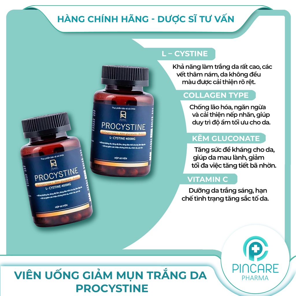 Viên uống trắng da giảm mụn Procystine 60 viên - Hàng chính hãng - Nhà Thuốc PinCare