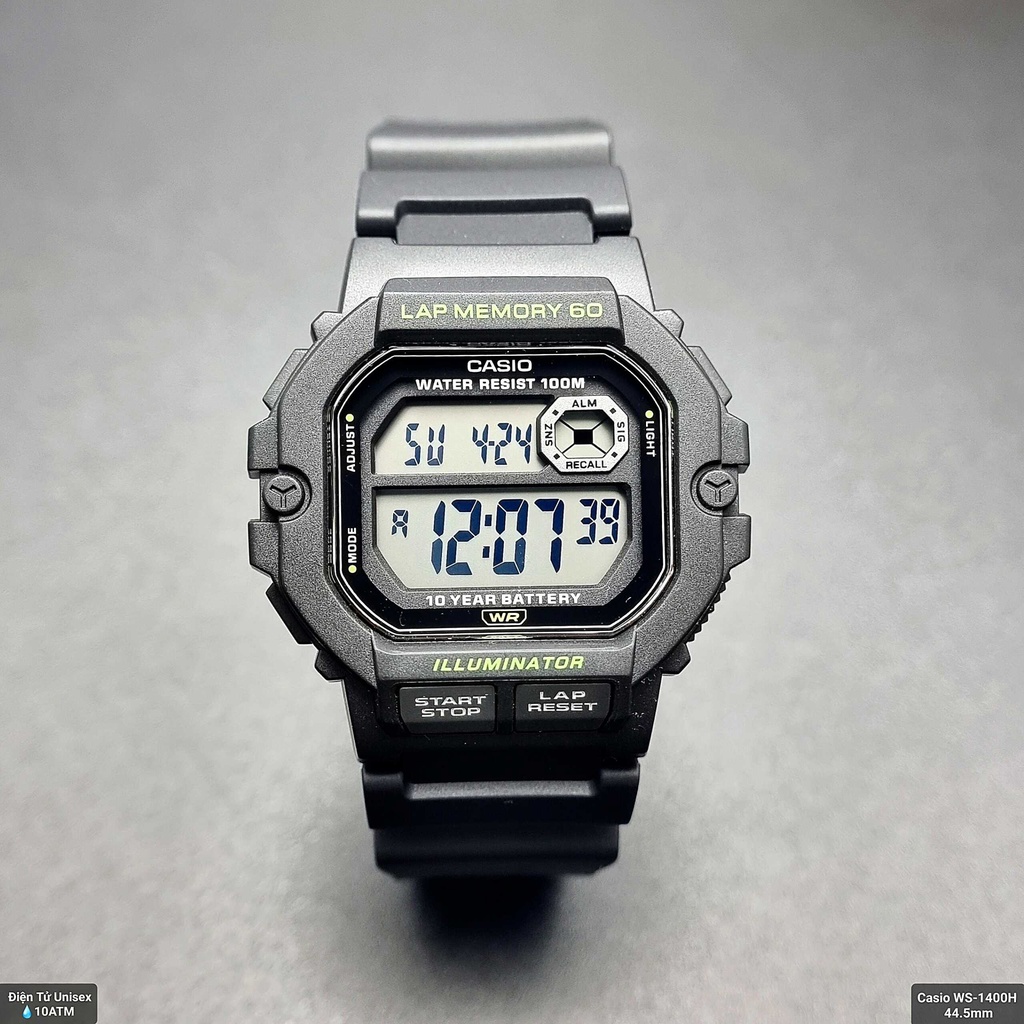 Đồng Hồ Nam Casio WS-1400H-1BVDF Pin Điện Tử Dây Nhựa Màu