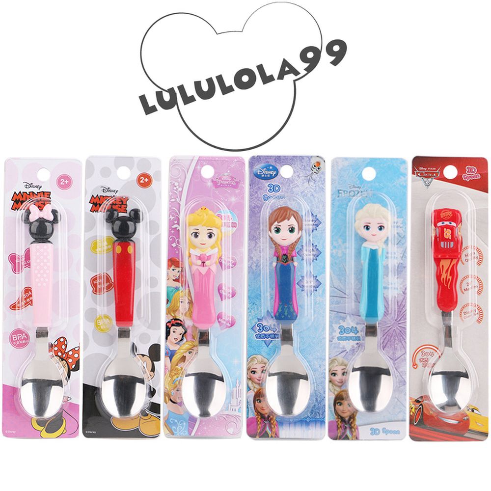 Muỗng ăn cho bé inox hình Frozen Elsa Mickey Minnie và Princess Car nổi 3D.