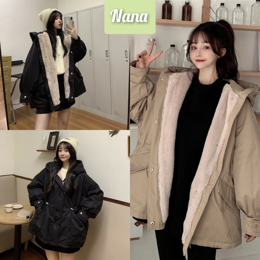 Áo khoác kaki lót lông ulzzang cho mùa đông ấm áp/Áo khoác kéo khóa kèm cúc bấm unisex oversize nanashop