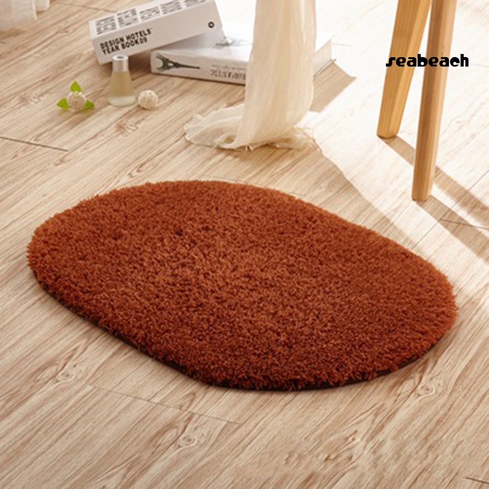 Thảm lông lót sàn hình oval thấm hút nước chống trượt tiện dụng cho phòng khách
