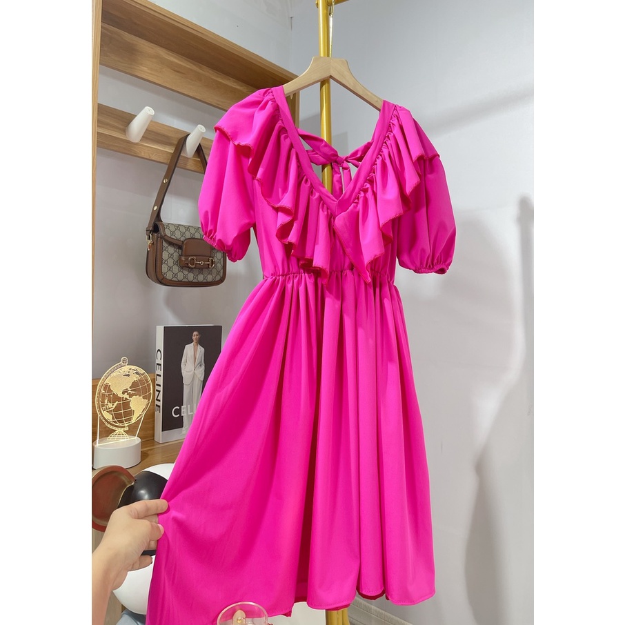 Váy maxi bánh bèo cổ tim hở lưng dáng dài đầm xòe nữ đi biển siêu hot trend SL553