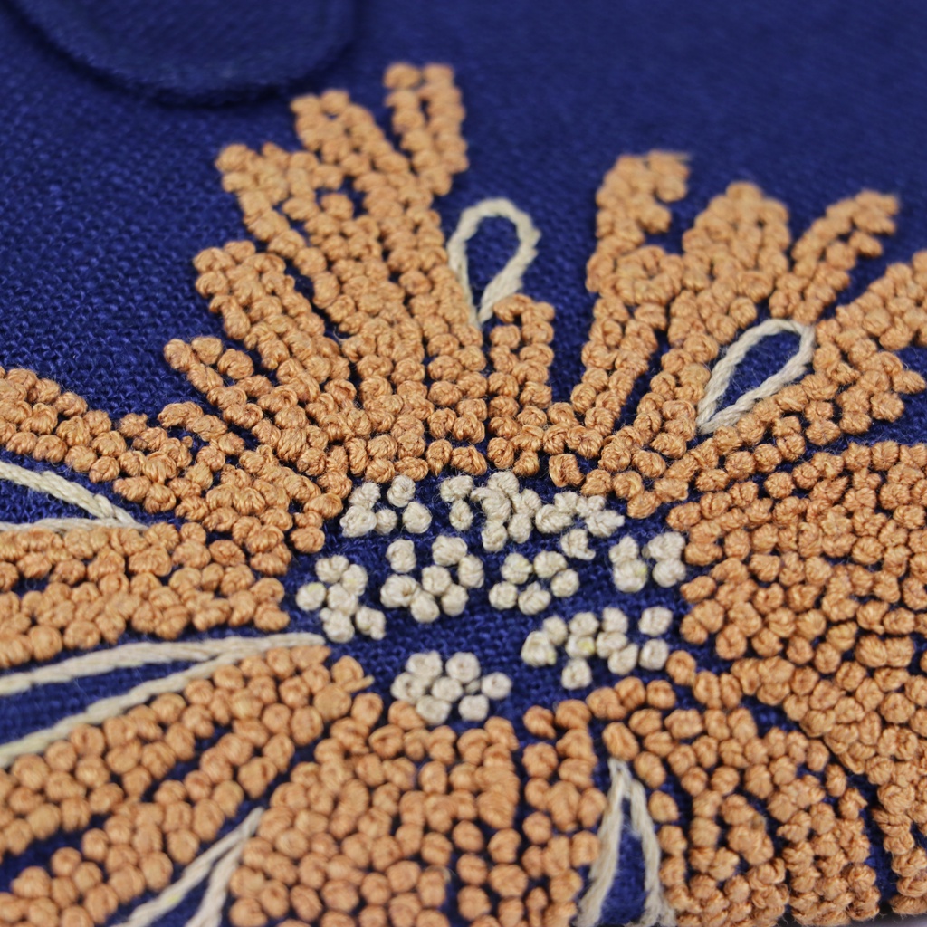 Ví Cầm Tay Nữ Vải Linen Thêu Tay Sa Hạt Họa Tiết Hai Hoa Cúc P2- Trúc Lâm Handmade