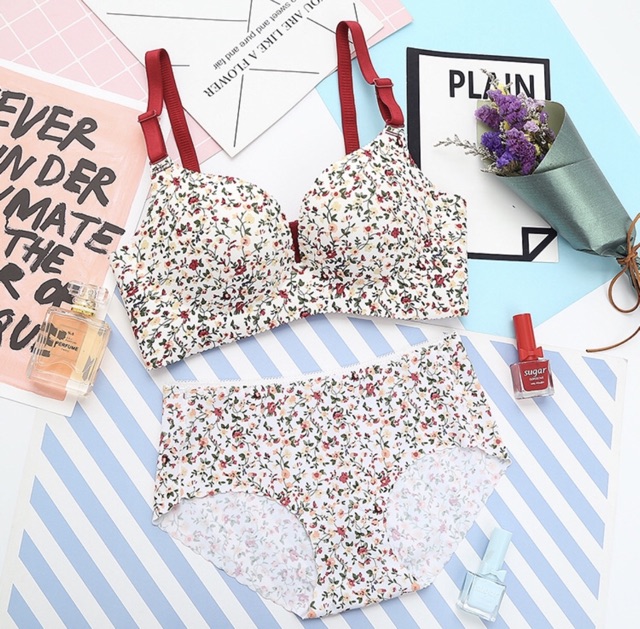 Bộ đồ lót nữ hoa nhí đệm dày không gọng | BigBuy360 - bigbuy360.vn