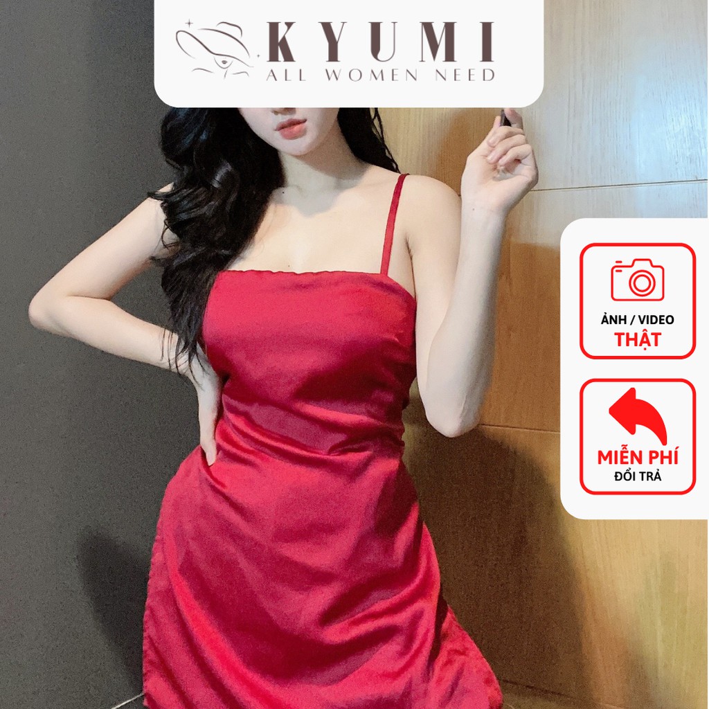 Đồ ngủ sexy đồ ngủ 2 dây áo form dài có mút ngực KYUMI OFFICIAL, chất liệu lụa satin, freesize 40-60kg tùy chiều cao 025 | BigBuy360 - bigbuy360.vn