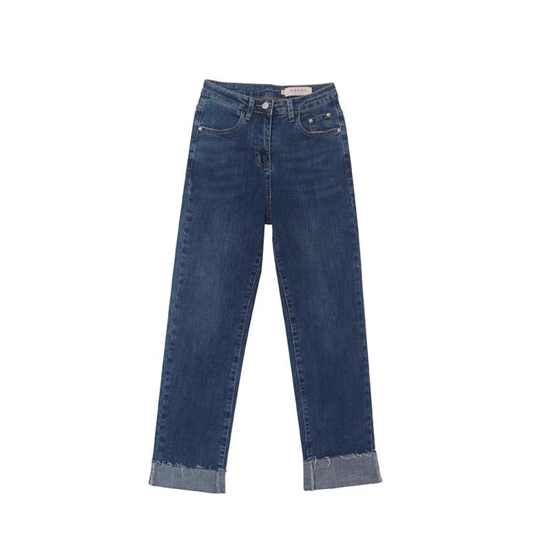 Quần jean nữ ống đứng lật lai- Quần bò ống đứng co dãn Hot trend quảng châu lưng cao hàng sẵn