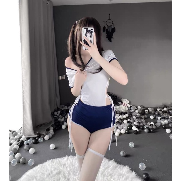 LL2416 Set Đồ Bơi Học Sinh Nhật Bản - Thiết Kế Áo Liền Thân Vạt Cao Đan Dây Gợi Cảm | BigBuy360 - bigbuy360.vn