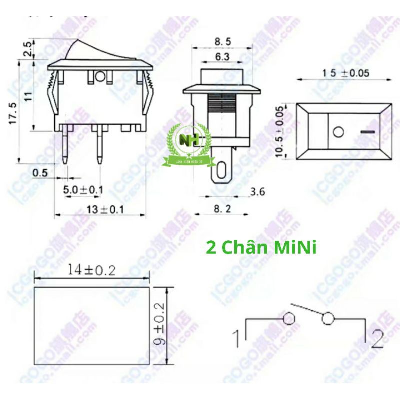 5C Công tắc bập bênh 6A 250V loại nhỏ 10x15mm , Công tắc bập bênh mini ON/OFF