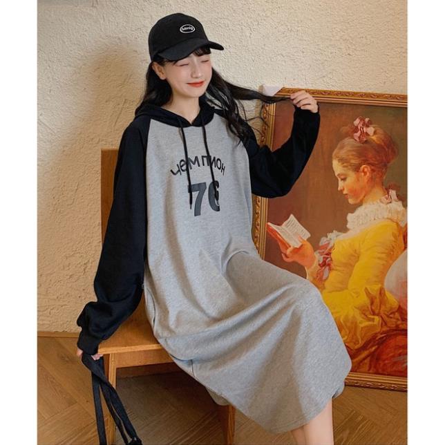 Váy Suông Dáng Dài ANOKO, Đầm Thun Suông Cotton Dài Tay Áo Có Mũ Dưới 65kg A066 | BigBuy360 - bigbuy360.vn