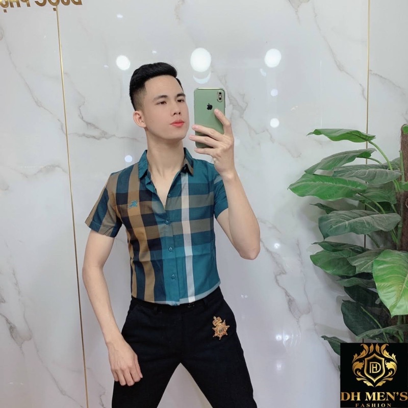 Áo sơ mi nam bbr tay ngắn kẻ nhiều màu caro chất liệu cotton thoáng mát thấm hút mồ hôi không phai màu