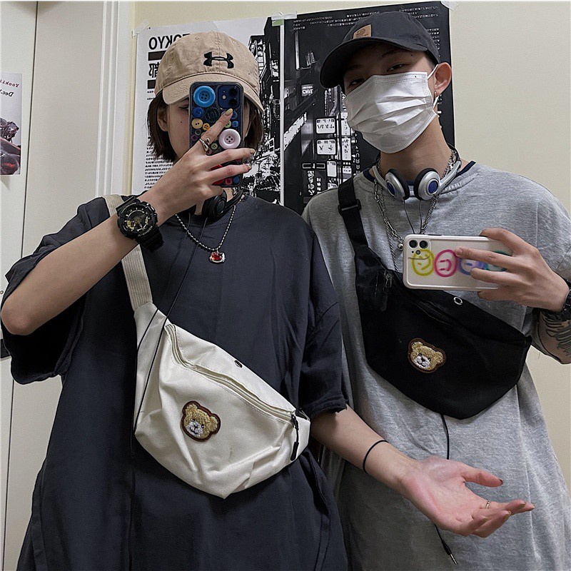 Túi Đeo Chéo Ngực Vải Canvas Họa Tiết Gấu Thời Trang Cá Tính 196718