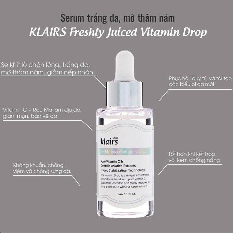 Tinh Chất Serum Dear, Klairs Vitamin C Drop Freshly Juiced Trắng Da & Mờ Thâm 35ml