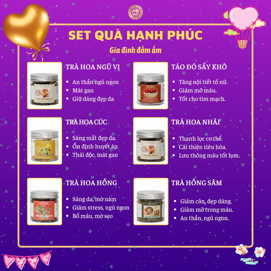 Set quà tặng ý nghĩa 8-3 Hạnh Phúc THÔNG CÁT Bộ quà trà hoa giúp thanh nhiệt cơ thể tốt cho sức khỏe