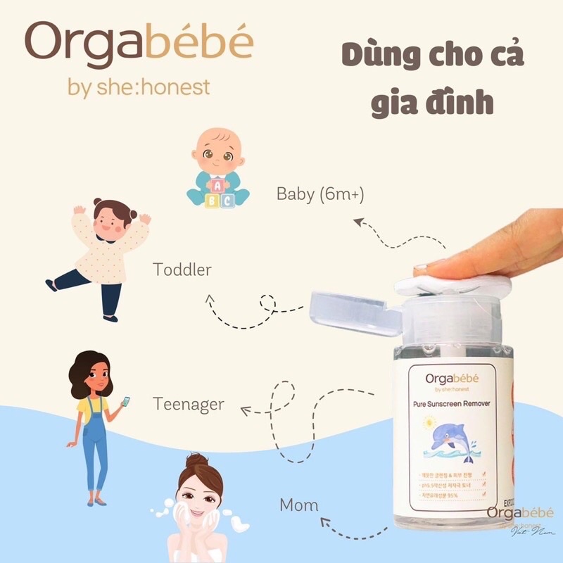 Kem chống nắng và nước tẩy trang ORGABEBE nội địa Hàn Quốc an toàn cho bé