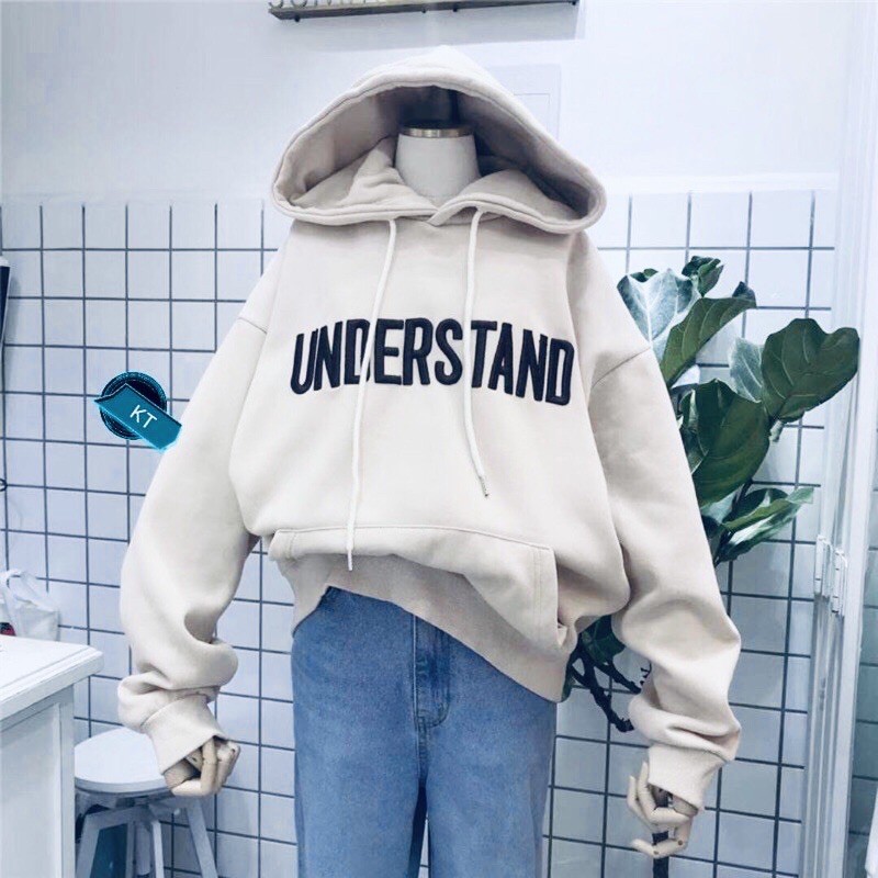 áo hodie nỉ mũ túi bụng in chữ đơn giản, áo hoodie nỉ bông understand