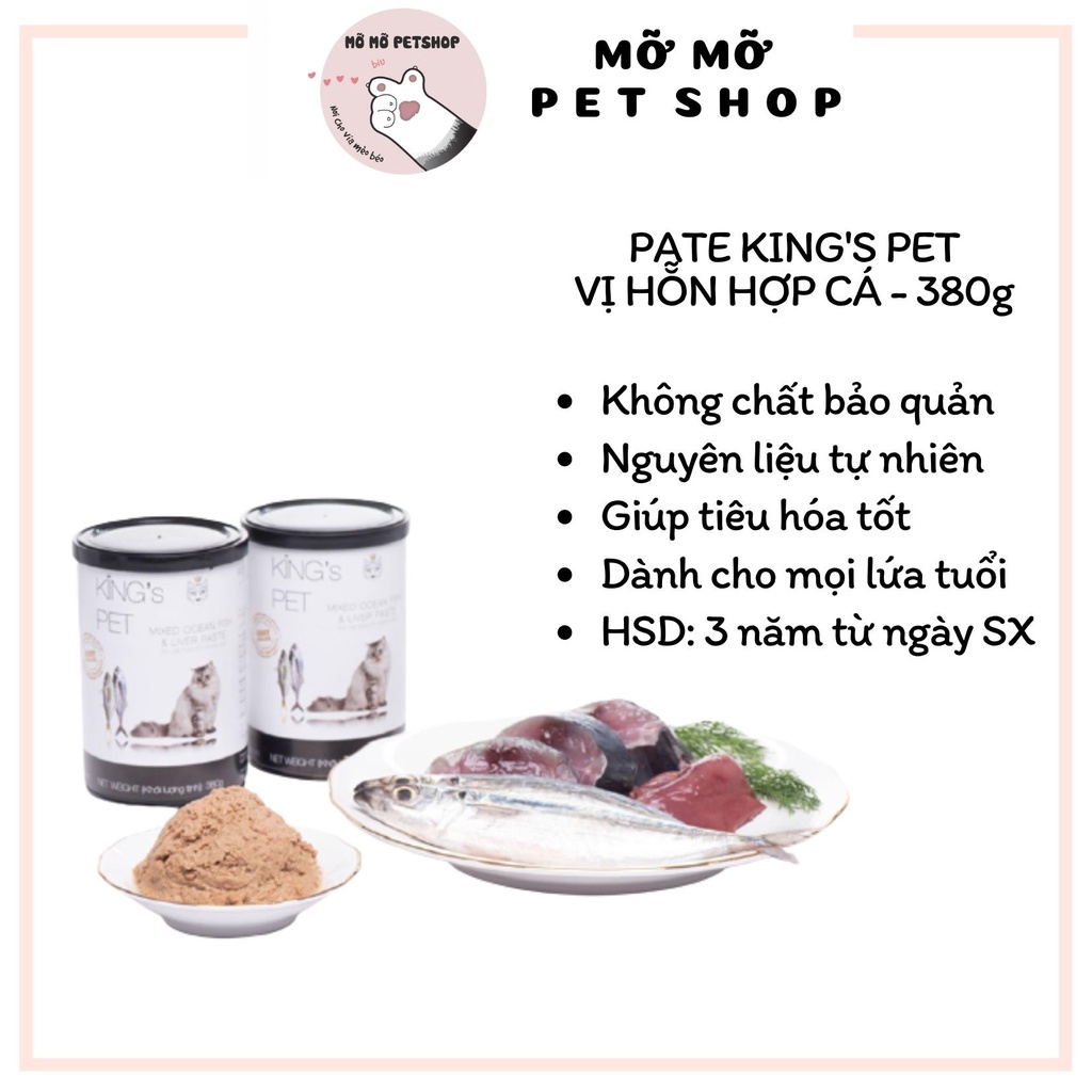 Pate tươi King’s Pet không chất bảo quản, Pate cho Mèo mọi lứa tuổi từ 01 tháng tuổi ( Pate vị Gà/Cá/Cá Hồi) Lon 380g