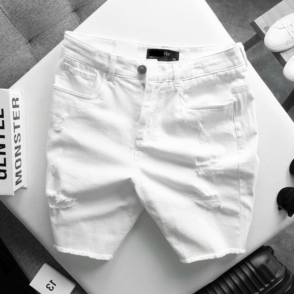 Quần short jean nam cao cấp chất lượng chuẩn đẹp trắng đen 2 màu